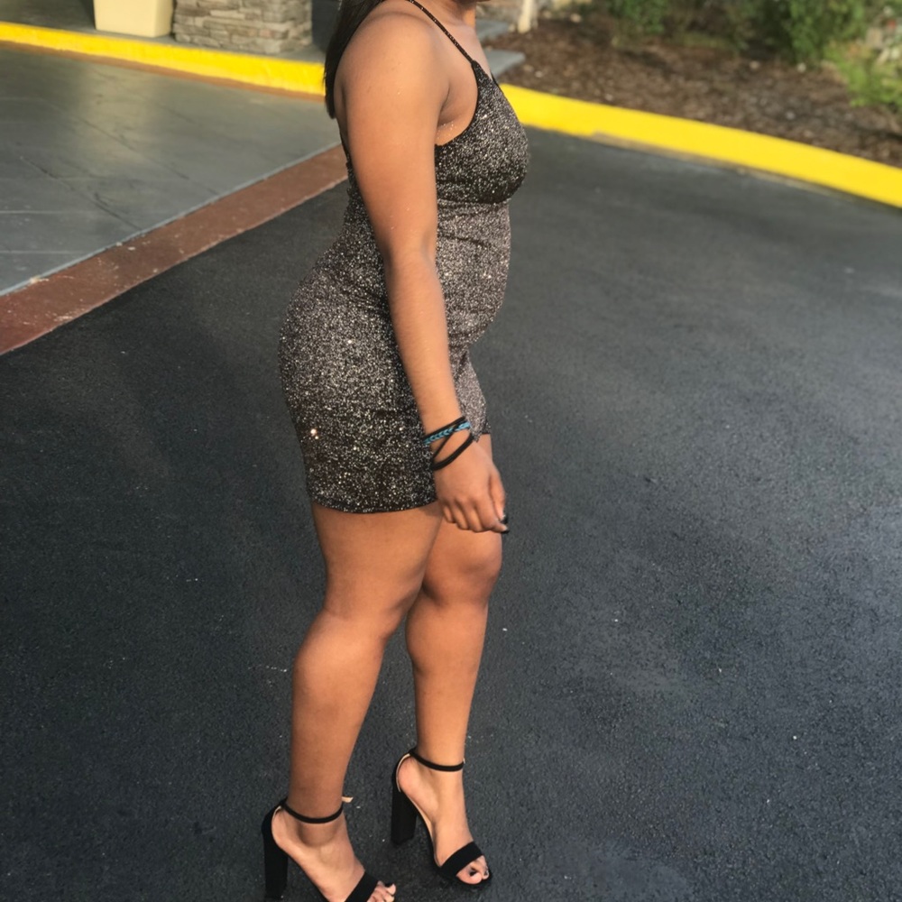 Black Glitter Cross Back Dress